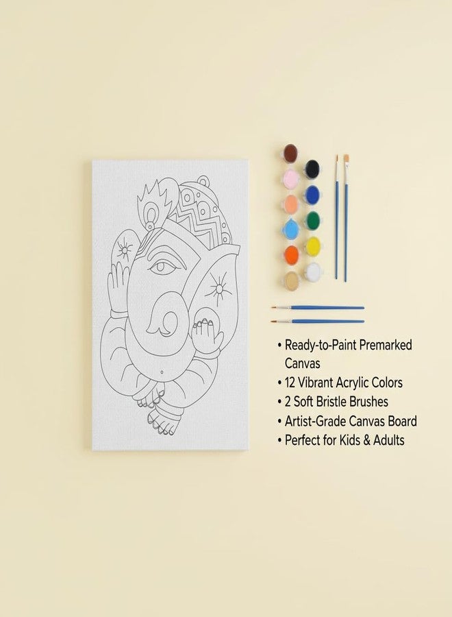 HOBBY INDIA مجموعة لوحة الرسم على القماش من هوبي إنديا للأطفال والكبار | هدية فنية وحرفية يدوية للأولاد والبنات | تصميمات فنية هندية يدوية الصنع جاهزة | ديكور للمنزل، غرفة النوم، غرفة المعيشة والمكتب (12 × 9 بوصة) (إس. غانيسا) - Image 5